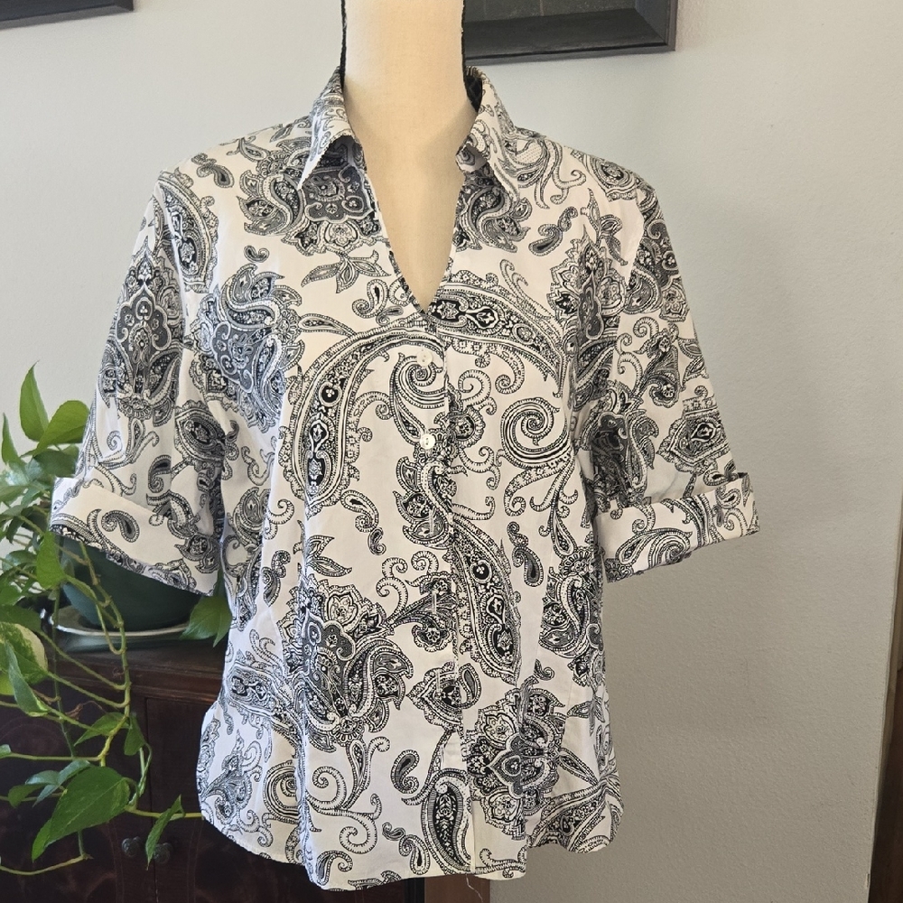 Coldwater Creek Black and White Patterned Blouse